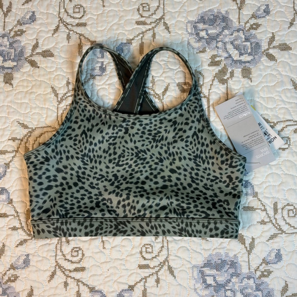 Zella Girl Sports Bra Girls Size 10-12 Green Leopard NWT Racerback